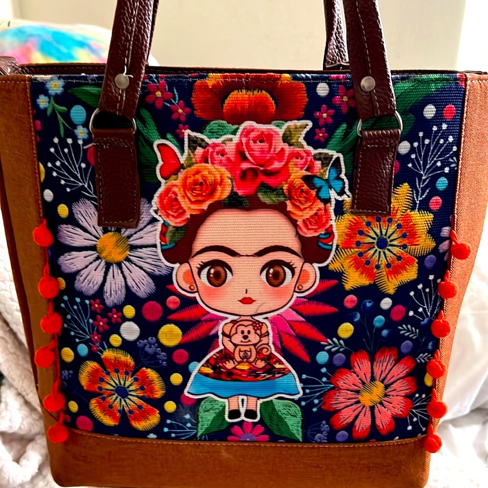 frida kahlo cartoon tote
